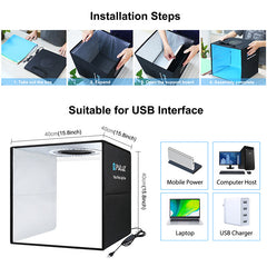 40CM Portable Photo Studio LED Light Tent Bar Cube Soft Box Room Photography