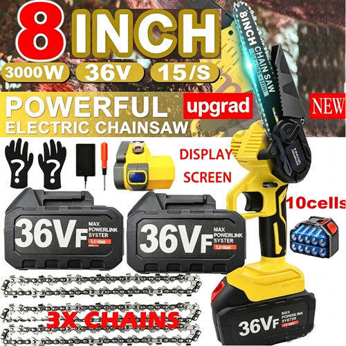 NEW 36V 8" Mini Cordless Electric Chainsaw 2XBattery Wood Cutter Rechargeable
