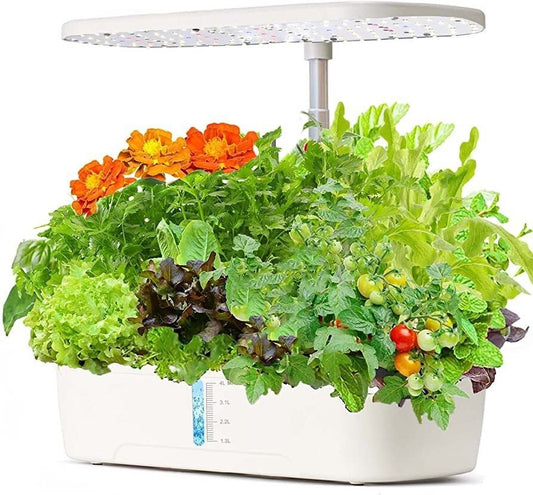 Hydroponics Plant Growing System 12 Pods Indoor Herb Garden Kit Led Light 4L WHITE
