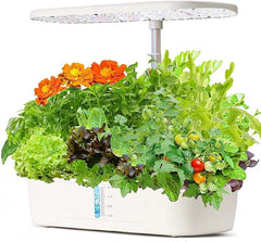 Hydroponics Plant Growing System 12 Pods Indoor Herb Garden Kit Led Light 4L WHITE