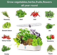 Hydroponics Plant Growing System 12 Pods Indoor Herb Garden Kit Led Light 4L WHITE