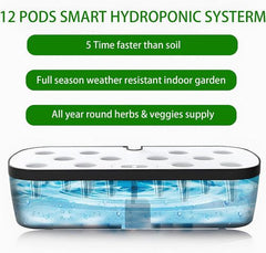 Hydroponics Plant Growing System 12 Pods Indoor Herb Garden Kit Led Light 4L WHITE