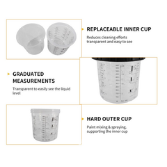 50 Sets Paint Spray Gun Cup Lids Liners Kit with Micron Filter 600ML Clear