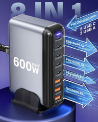 600W GaN³ 8 Ports Fast Charging Station USB&Type-C for iPhone, Laptops, MacBook