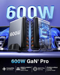 600W GaN³ 8 Ports Fast Charging Station USB&Type-C for iPhone, Laptops, MacBook