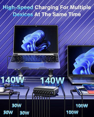 600W GaN³ 8 Ports Fast Charging Station USB&Type-C for iPhone, Laptops, MacBook