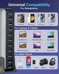 1000W GaN Fast Charging Station 10Ports USB&Type-C for iPhone, Laptops, MacBook