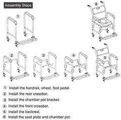 Mobile Shower Toilet Commode Chair Bathroom Aluminum Bedside Footrest Wheelchair