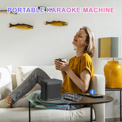 Black Karaoke Machine with 2 Wireless Microphones Bluetooth-Compatible 5.0 for Parties