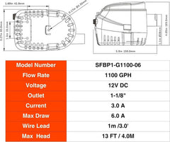 SEAFLO 12V 1100GPH Automatic Bilge Pump Marine Boat Auto Submersible Pump