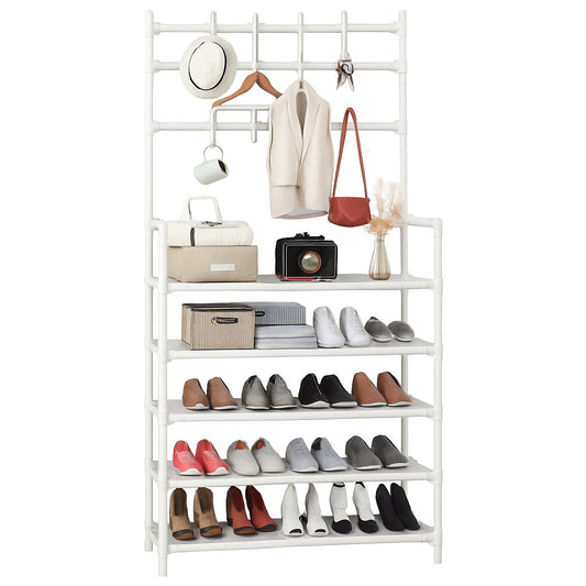 Shoe Rack Storage Cabinet Coat Hat Stand Metal Shelves 12 Pairs White 60CM