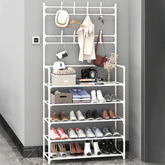 Shoe Rack Storage Cabinet Coat Hat Stand Metal Shelves 12 Pairs White 60CM