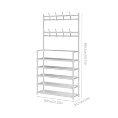 Shoe Rack Storage Cabinet Coat Hat Stand Metal Shelves 12 Pairs White 60CM