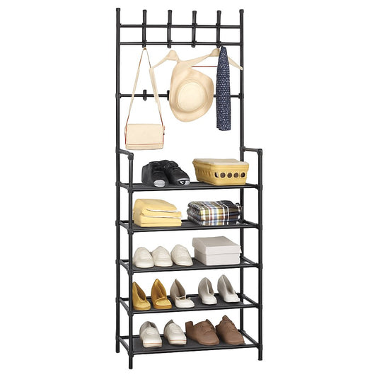 Shoe Rack Storage Cabinet Coat Hat Stand Metal Shelves 12 Pairs Black 60CM