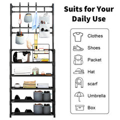 Shoe Rack Storage Cabinet Coat Hat Stand Metal Shelves 12 Pairs Black 60CM