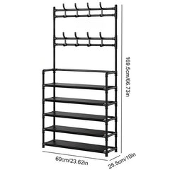 Shoe Rack Storage Cabinet Coat Hat Stand Metal Shelves 12 Pairs Black 60CM