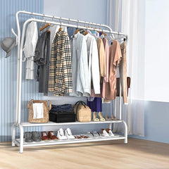 White Heavy Duty Metal Double Clothes Rail Rack Garment Hanging Shoe Storage Shelf AU