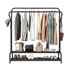 Black Heavy Duty Metal Double Clothes Rail Rack Garment Hanging Shoe Storage Shelf AU