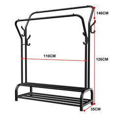 Black Heavy Duty Metal Double Clothes Rail Rack Garment Hanging Shoe Storage Shelf AU