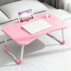 PINK Laptop Stand Table Foldable Desk Computer Study Bed Adjustable Cup Slot Tray
