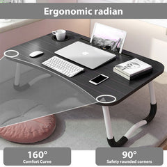 Black Laptop Stand Table Foldable Desk Computer Study Bed Adjustable Cup Slot Tray