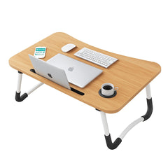 Wood Laptop Stand Table Foldable Desk Computer Study Bed Adjustable Cup Slot Tray