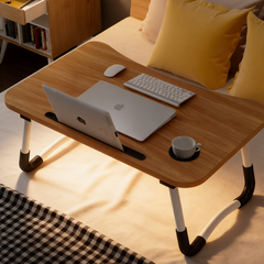 Wood Laptop Stand Table Foldable Desk Computer Study Bed Adjustable Cup Slot Tray