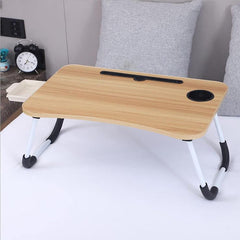 Wood Laptop Stand Table Foldable Desk Computer Study Bed Adjustable Cup Slot Tray