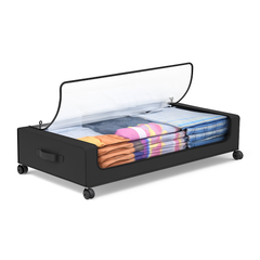 Black Square Under-Bed Storage Rack with Wheels Sturdy Easy to Move for Bedroom AU