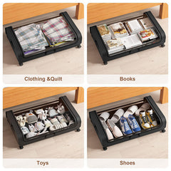 Black Square Under-Bed Storage Rack with Wheels Sturdy Easy to Move for Bedroom AU