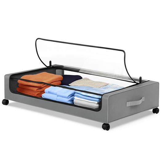 Gray Square Under-Bed Storage Rack with Wheels Sturdy Easy to Move for Bedroom AU