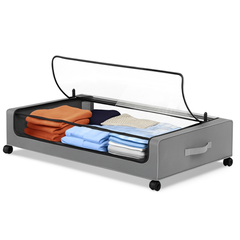 Gray Square Under-Bed Storage Rack with Wheels Sturdy Easy to Move for Bedroom AU