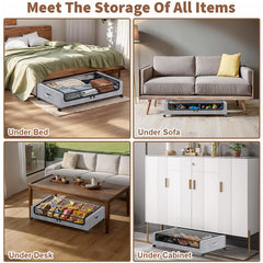 Gray Square Under-Bed Storage Rack with Wheels Sturdy Easy to Move for Bedroom AU