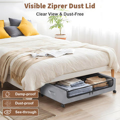 Gray Square Under-Bed Storage Rack with Wheels Sturdy Easy to Move for Bedroom AU