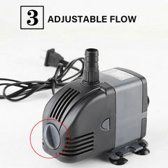 60W Adjustable Flow Aquarium Pump Water Submersible Fish Tank Fountain Pond Marine