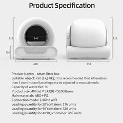 65L Remote Control Automatic Self Cleaning Cat Litter Box Smart App Easy-Clean