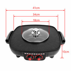 Electric 2 in 1 Hot Pot BBQ Oven Smokeless Barbecue Pan Grill Hotpot Machine