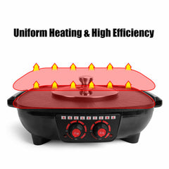 Electric 2 in 1 Hot Pot BBQ Oven Smokeless Barbecue Pan Grill Hotpot Machine