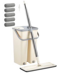 Mop Bucket Wet Dry Rinse Wash 360 Rotating Squeeze Flat Floor Cleaner with Pads