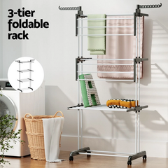 4 Tiers Clothes Airer Drying Rack Coat Garment Stand Hanger Laundry Foldable