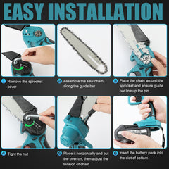 6" Mini Cordless Electric Chainsaw 2X Battery-Powered Wood Cutter Rechargeable