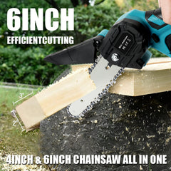 6" Mini Cordless Electric Chainsaw 2X Battery-Powered Wood Cutter Rechargeable