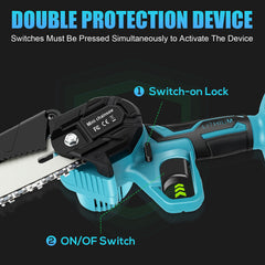 6" Mini Cordless Electric Chainsaw 2X Battery-Powered Wood Cutter Rechargeable