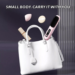 Pink Hair Straightener Brush Travel Mini Rechargeable Hair Styler Fast Heating
