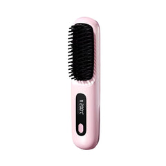 Pink Hair Straightener Brush Travel Mini Rechargeable Hair Styler Fast Heating
