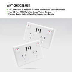5PCS Double Power Point Dual USB+Type-C GPO Fast Charge 3.6 amp Wall Outlet