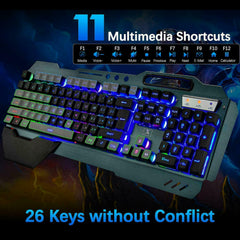 104 Keys Wireless Gaming Keyboard Mouse Set+Mouse Pad, RGB LED Backlit PC/Laptop Black-Rainbow