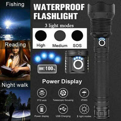 99000LM Ultra Bright LED Tactical Flashlight 3-Modes Zoom Torch USB Charging