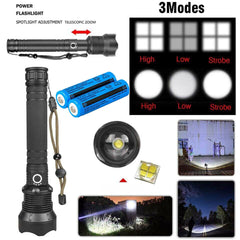 99000LM Ultra Bright LED Tactical Flashlight 3-Modes Zoom Torch USB Charging