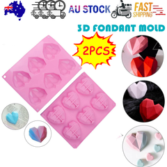 2PCS DIY 3D Fondant Mold Silicone Heart Shape Candy Cake Chocolate Mould Sugar Craft
